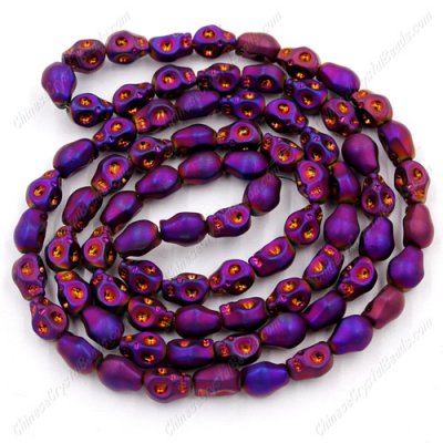 Glass Crystal skull - 8x10mm skull bead - matte purple- 30 beads per strand - AA quality