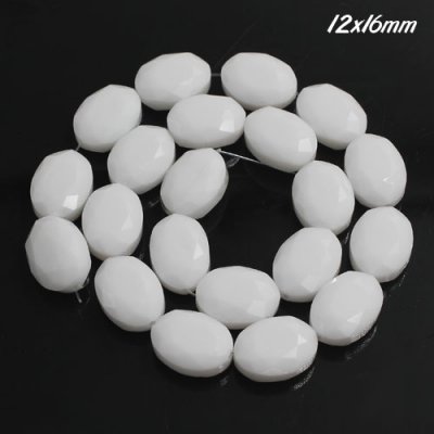 12x16mm Oval Faceted Crystal Beads, Opaque white, 1 Pc