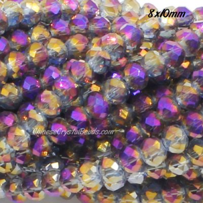 70 pieces 8x10mm Chinese Crystal Rondelle beads, purple and gold light