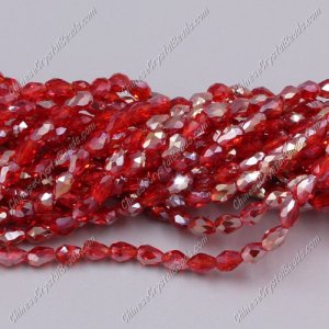 Chinese Crystal Teardrop Beads Strand, siam satin, 3x5mm, about 100 Beads