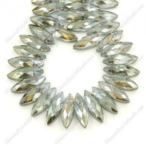 Leaf crystal beads, 7x22mm, yelloe and green light, 10 beads
