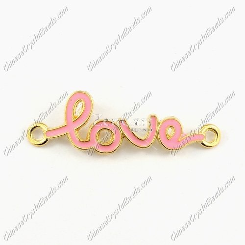 Love Links Connectors Pendants charm, 12x39mm, gold plated, pink, 1pcs
