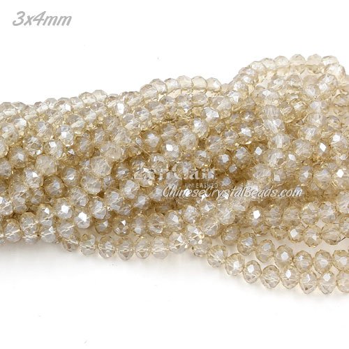 130Pcs 3x4mm Chinese Crystal Rondelle Beads, silver shadow