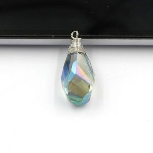 Wire Working Crystal helix drop Pendant, 12x22mm, green light, sold by 1 pc
