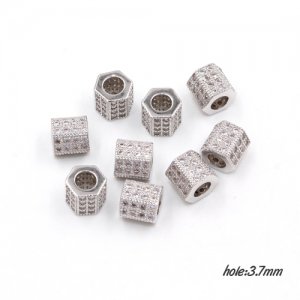 Cubic Zircon Pave Hexagonal bead, 7x7x7.5mm, hole: 3.7mm, rose gold plated, No glue and nickel free, 1 pcs