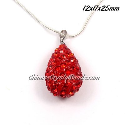 pave drop pendant, 12x17x25mm, red
