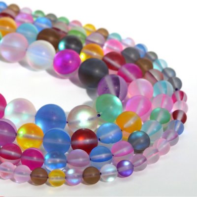 Matte mixed Mystic Aura Quartz Beads 6/8/10/12mm Rainbow Holographic Bead Synthetic Moonstone 15.5inch