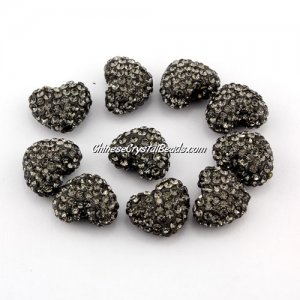 Pave heart beads, clay, 13x15mm, 1.5mm hole, gray, 1pcs
