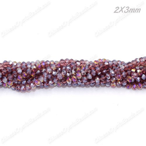 130Pcs 2x3mm Chinese Crystal Rondelle Beads, Amethyst AB