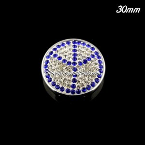 CCB bottom clay Pave round coin beads, have 2 hole, 30mm, sapphire peace, 1pcs