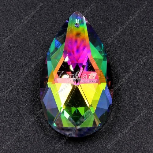 50x28mm Crystal Faceted Teardrop big Pendant, Rainbow Plated, hole: 1.5mm