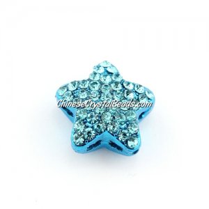 pave star cube beads, 19mm, aqua, 1 piece
