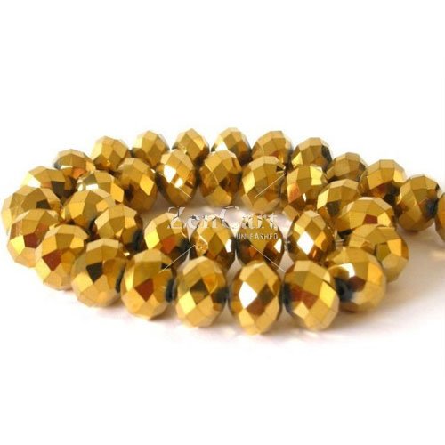Chinese Crystal Rondelle Beads Strand, 6x8mm, Gold, about 72 beads