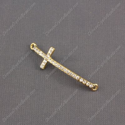 Pave cross, rose gold-plated brass, 12x42mm, hole:1.5mm, 1pcs
