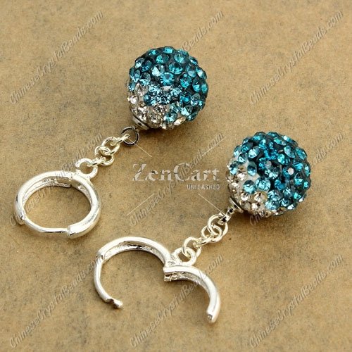 High quality Pave Drop Earrings, 12mm evil eye pave beads, indicolite gradient, sold 1 pair