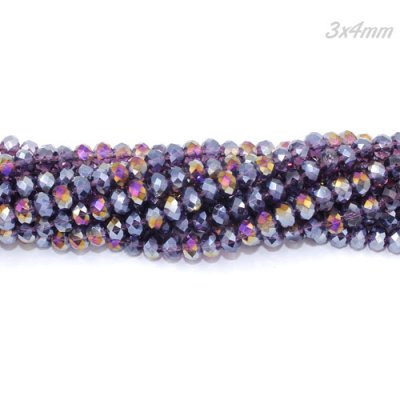 130pcs 3x4mm Chinese Crystal Rondelle Beads Strand, Violet AB