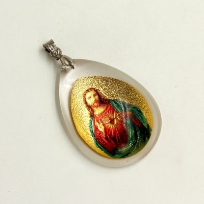 Gold Portrait Jesus in the glass pendant, 26x38mm, 1 pcs