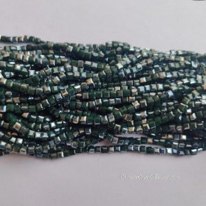 4mm Cube Crystal beads about 95Pcs, opaque dark emerald half light