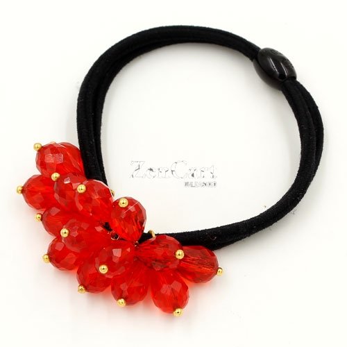 Ponytail holder with red crystal beads, Double rubber band, hair tie, elastic hair tie, 1 pc
