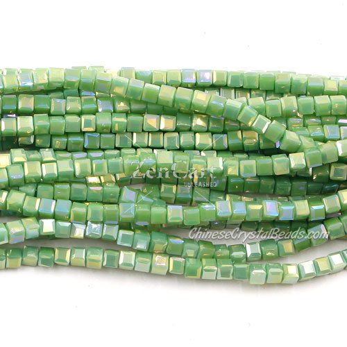 180pcs 2mm Cube Crystal Beads, opaque green