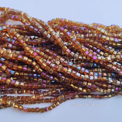 4mm Cube Crystal beads about 95Pcs, dark amber AB