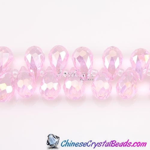 Chinese Crystal Briolette beads , 8x13mm, Pink AB, 20 BEADS