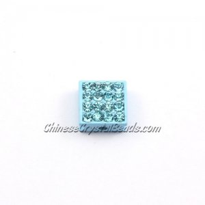 Pave square beads, 10mm,aqua, sold per 12 pieces bag