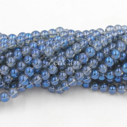 135Pcs 6mm Plating Round Glass Beads, hole 1.5mm, Magic Blue