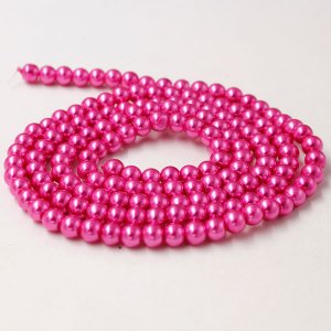 Glass Pearl Beads, Round, hot pink, different size for choice, Hole:Approx 1mm, Length:Approx 32 Inch