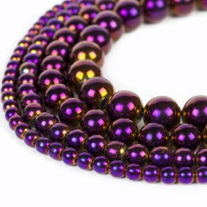 Purple Metallic Hematite Beads 4mm 6mm 8mm 10mm 12mm Loose Gemstone Round 15 Inch