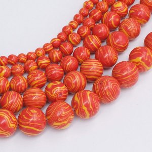 Synthetic Malachite Smooth Round Beads orange15 inch