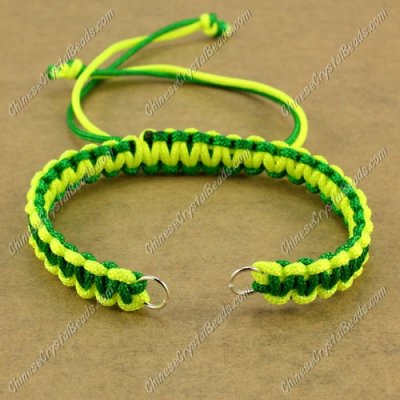 Pave chain, nylon cord, neon yellow and emerald, wide : 7mm, length:14cm