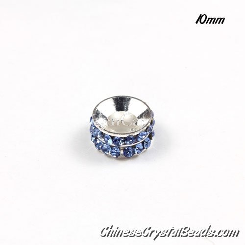 10mm Rondelle spacer Silver-Plated coppoer beads lt sapphire Crystal Rhinestones, 10 pcs