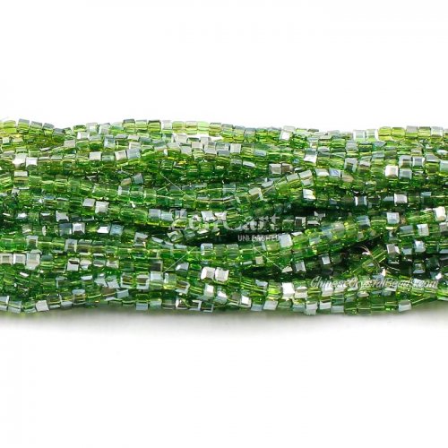 180pcs 2mm Cube Crystal Beads, dark green half light