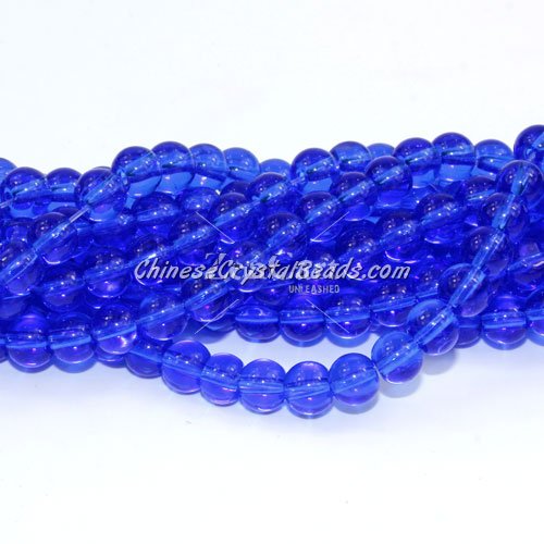 Chinese 6mm Round Glass Beads med sapphire, hole 1mm, about 54pcs per strand