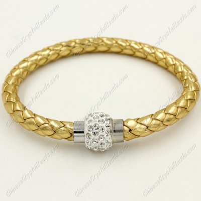 12pcs Weave leather bracelet, Magnetic Clasps, gold, wide 7mm, length about 7inch