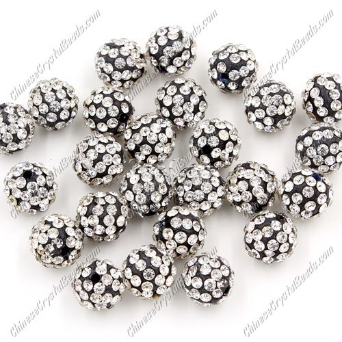 50pcs, 10mm Pave clay disco beads white and black base, 10mm, hole: 1.5mm