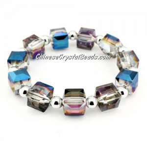 10mm cube crystal beads bracelet, 6mm CCB, Blue and purple