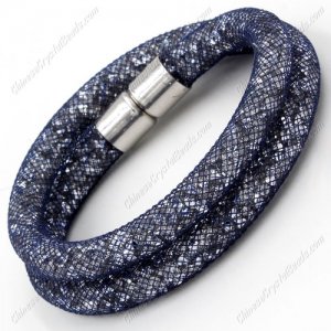 Double wrap Stardust Mesh Bracelet, dark blue mesh and clear Rhinestone, width:8mm