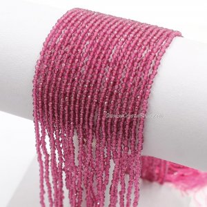 210Pcs 1.5x2mm rondelle crystal beads med Fuchsia with Polyester thread