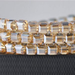 8mm Cube Crystal Beads, golden shadow, Sold About 25 pieces Per Strand