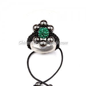 Pave flower ring, 6mm hematite beads and 8mm pave beads, emerald