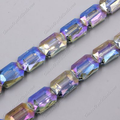 Chinese Crystal Faceted Rectangle Pendant, blue light 1, 13x18mm, 10 beads