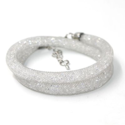 6mm wide real crystal stardust mesh bracelet or necklace, gray color