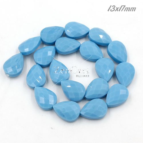 13x17mm drop grid faceted crystal beads, opaque turquoise, 1 Pc