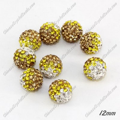 AAA quality Premium Pave style half drilled beads crystal, round, 12mm, hole: 1mm, white & yellow & champange, sold by 1 pc