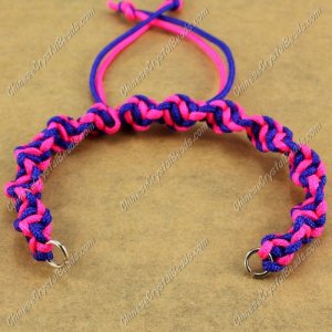 Pave Twist chain, nylon cord, neon fuchsia and sapphire, wide : 7mm, length:14cm