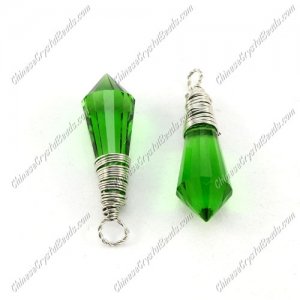 Wire Working Crystal Icicle Drop Pendant, 8x20mm, green, sold by 1 pc