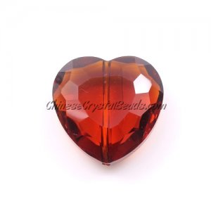 Crystal Faceted Heart Focal Bead, Smokey Topaz, 22mm, 6 pcs