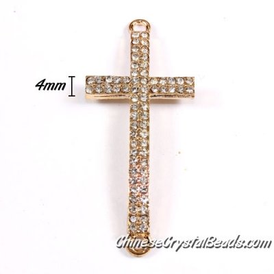 alloy pave crystal cross pendant, 22x50mm, hole: 2mm, gold plated, clear rhinestone, 1pcs